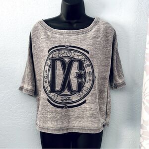 DC Gray Acid Washed Graphic Cropped Shirt 3/4 Sleeve Size Small